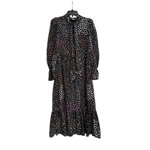 Never Fully Dressed Black Floral Meadow Tie Neck Long Sleeve Dress Sz 4